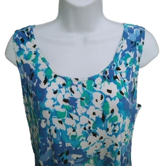 Antoine Floral Stretch Summer Dress Blue Aqua  Turquoise White L - Picture 2 of 7